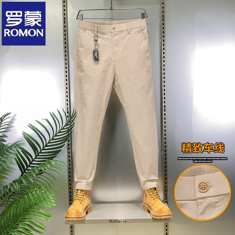 罗蒙百搭休闲裤秋季潮男士修身型透气高腰夏季弹力直筒高级感男装