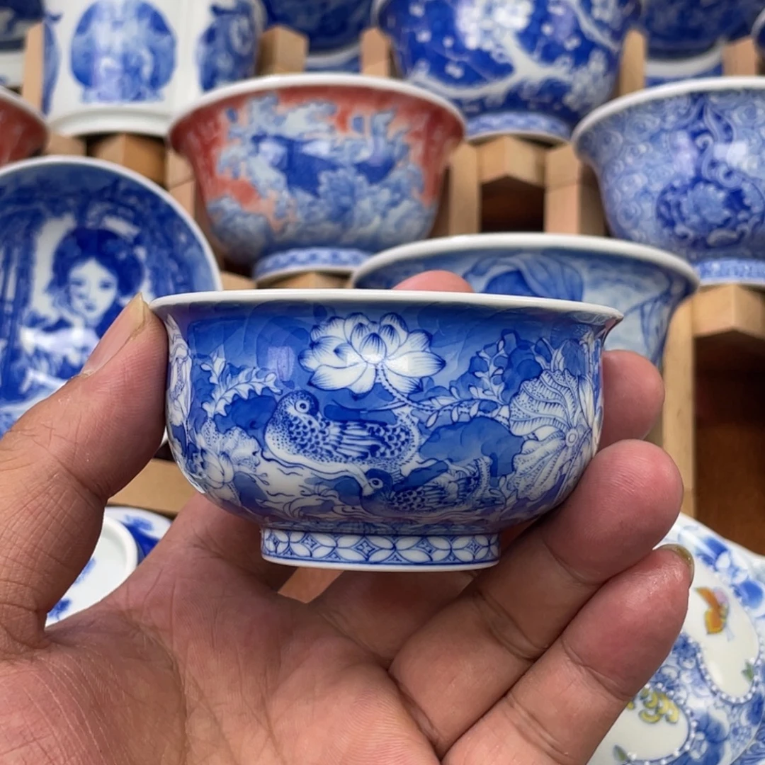 陶月楼 柴窑 鸳鸯荷花杯
