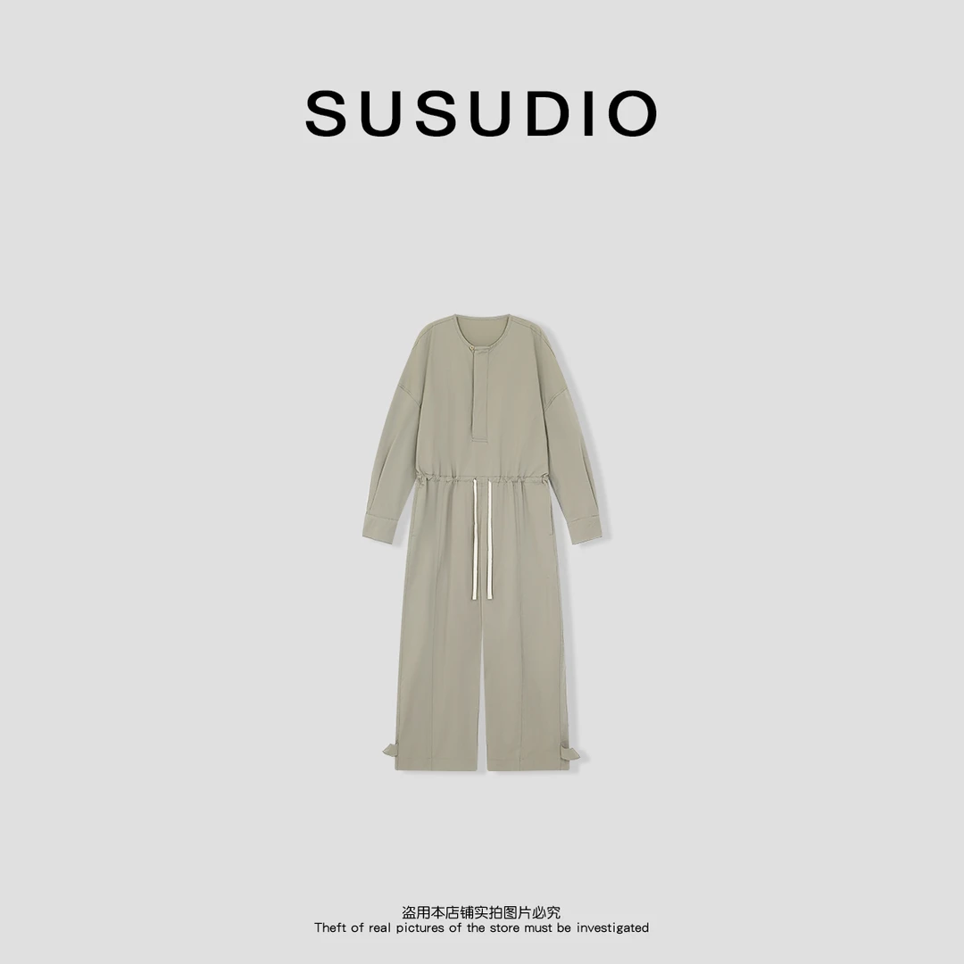 SUSUDIO  春夏圆领慵懒感款式抽绳腰带显瘦连体裤40236