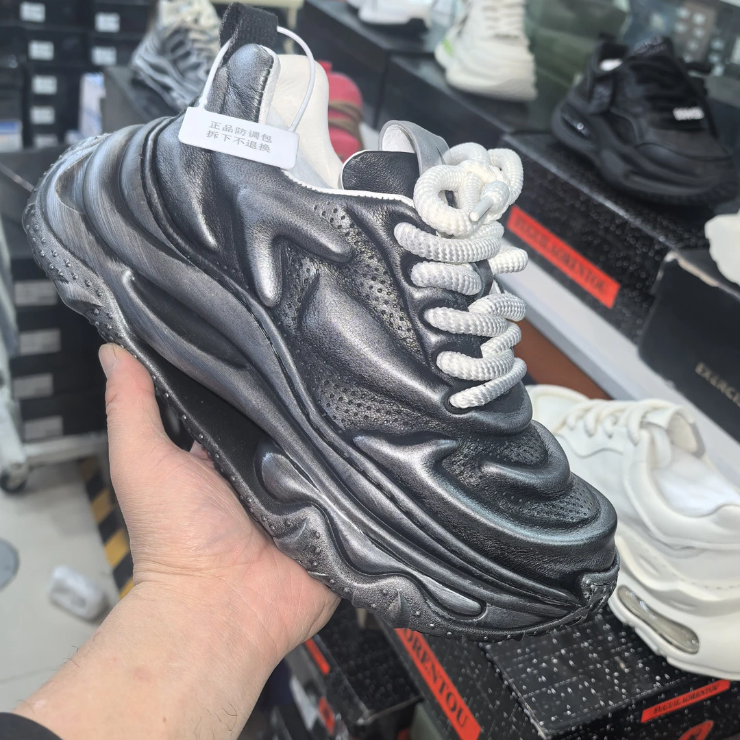 黑色男士休闲鞋黑红鞋时尚老爹鞋黑绿运动鞋夜光黑男鞋厚底真皮