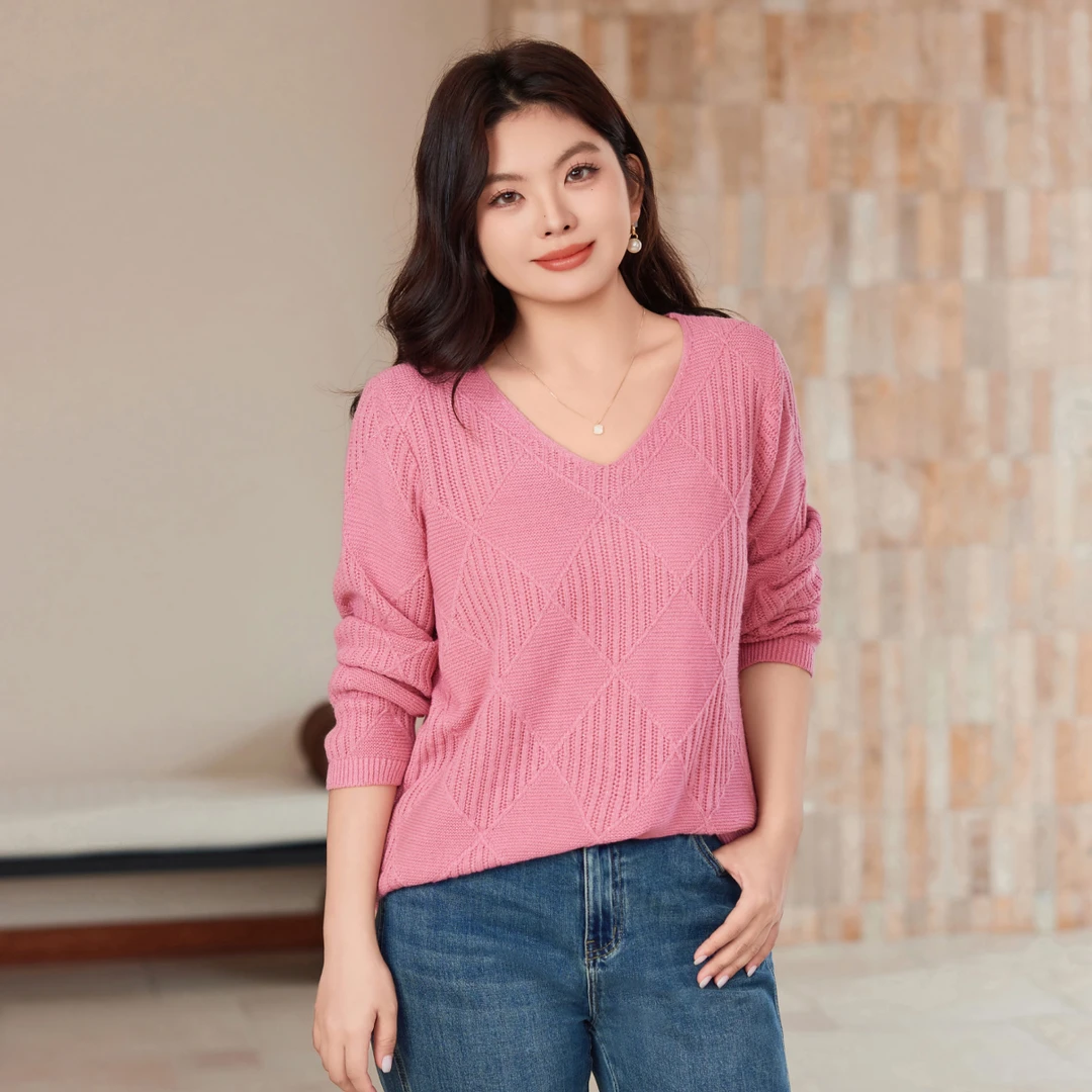 【琥珀系细闪亮丝V领毛衣】MsShe大码女装2025宽松针织女M2509082