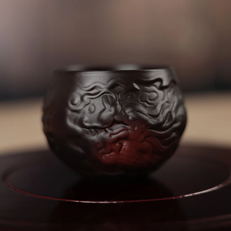 新款专用紫陶龙纹浮雕小号主人杯家用茶杯纯手工茶具（林世科）