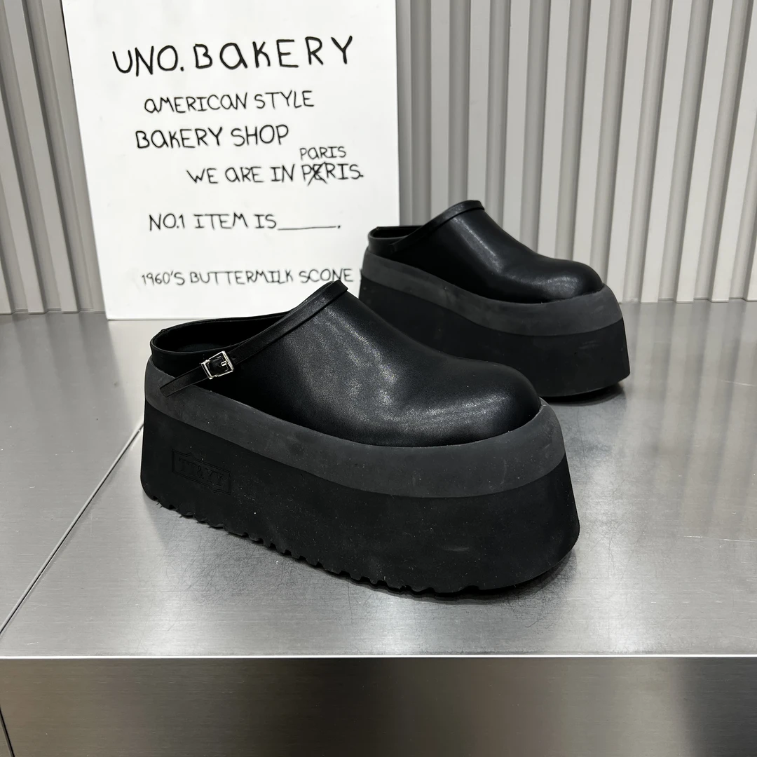 时尚百搭休闲单鞋包头拖鞋厚底松糕底黑色圆头潮流韩版网红英伦风