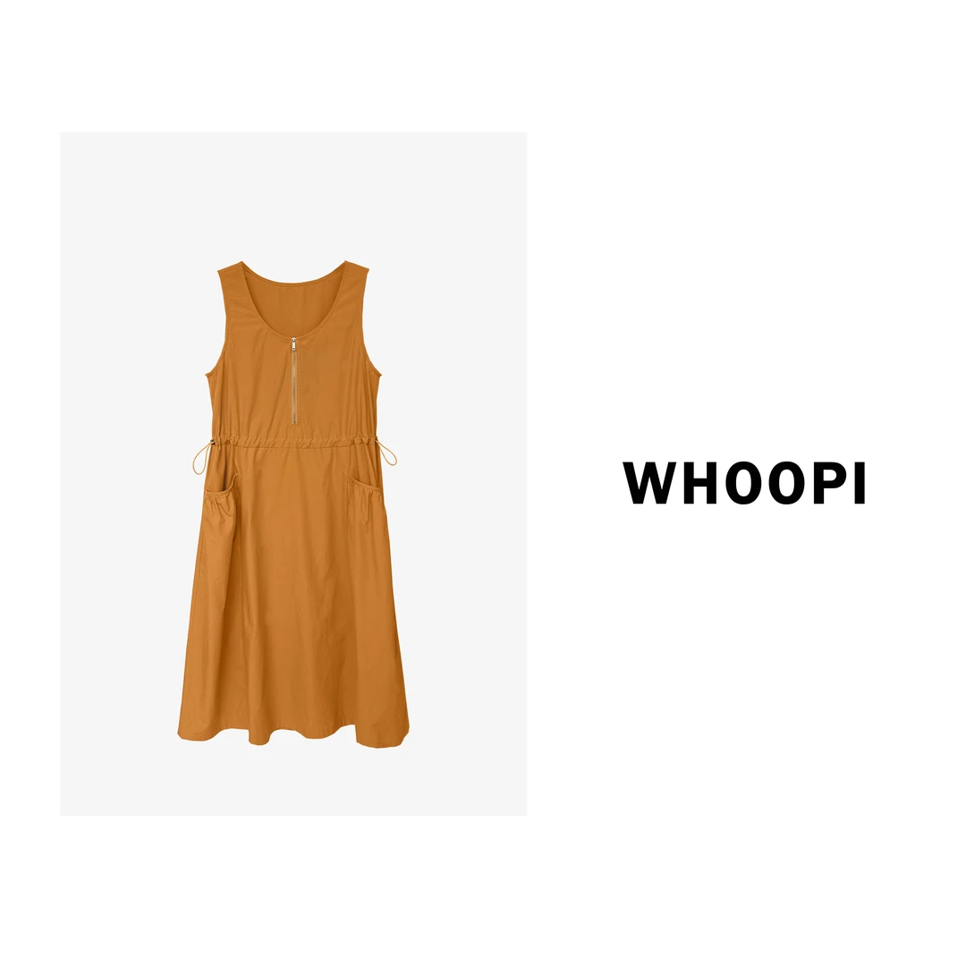 【Whoopi】【柑橘日落】chic夏季小众拉链式抽绳收腰大口袋工装连衣裙