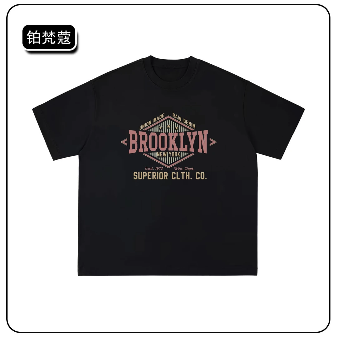 铂梵蔻轻奢纯棉短袖男士休闲上衣潮T恤夏季痞帅宽松新款圆领印花