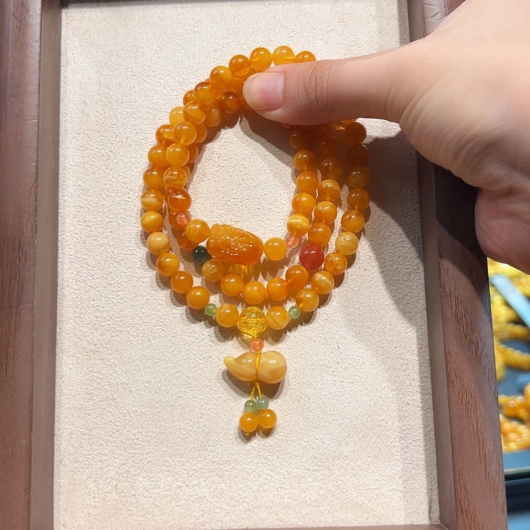 琥珀未镶嵌手链7.5mm蜜蜡手串