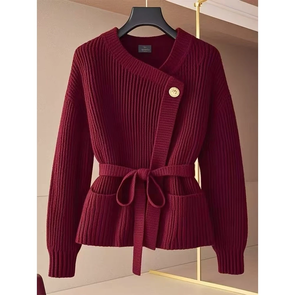 法式安可拉红针织毛衣加厚外套女秋冬新款宽松慵懒风高级感超好看