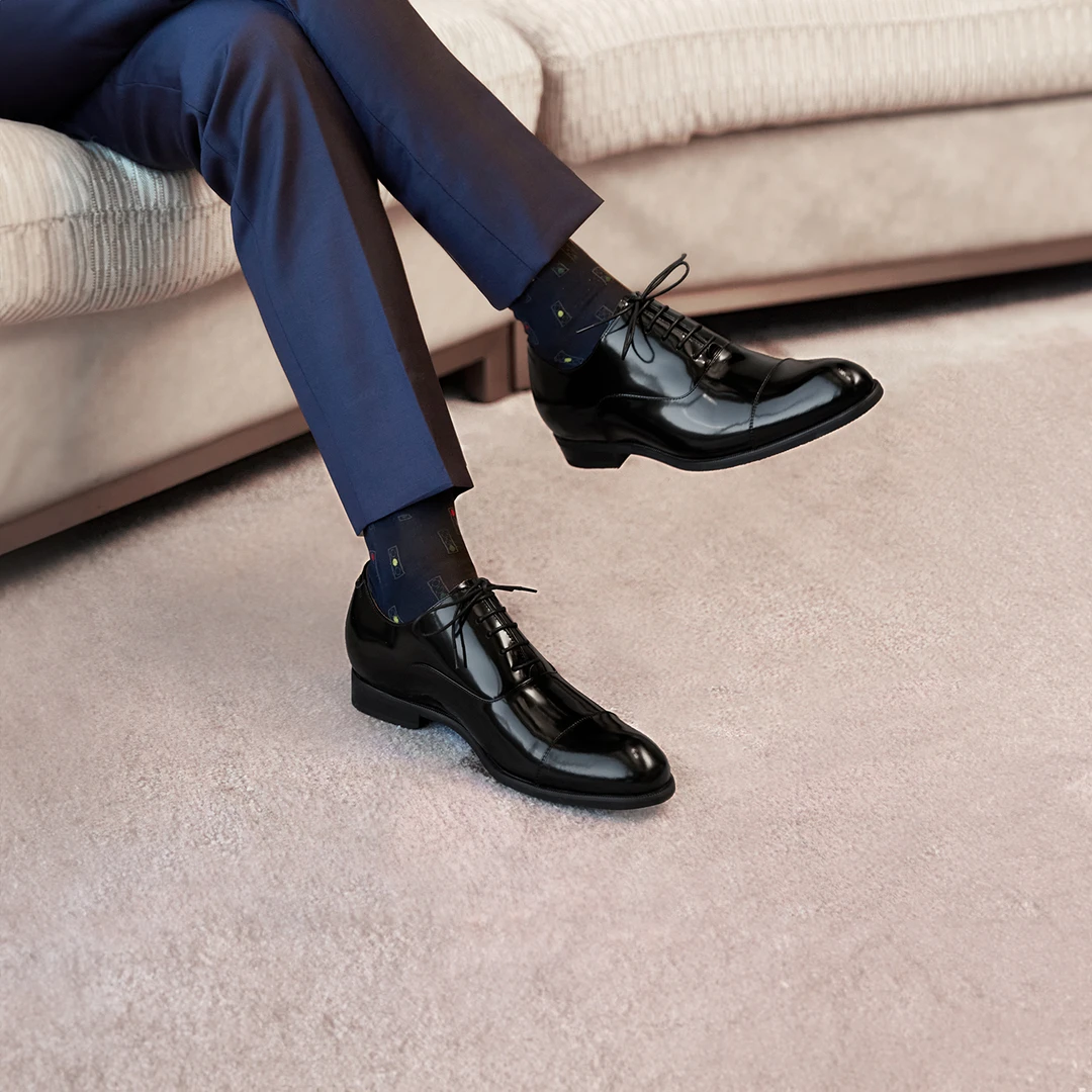 ThomWills男鞋内增高皮鞋正装商务牛津鞋增高真皮新郎婚鞋男亮面