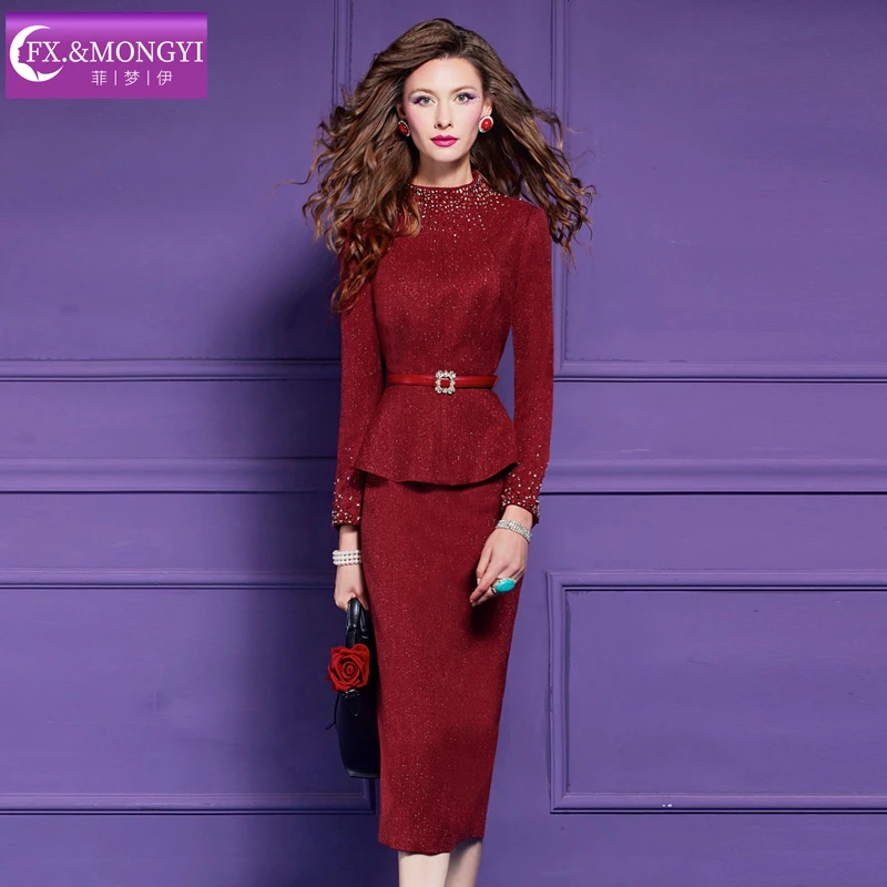 菲梦伊原创秋冬新款气质轻奢修身时尚套装 66408