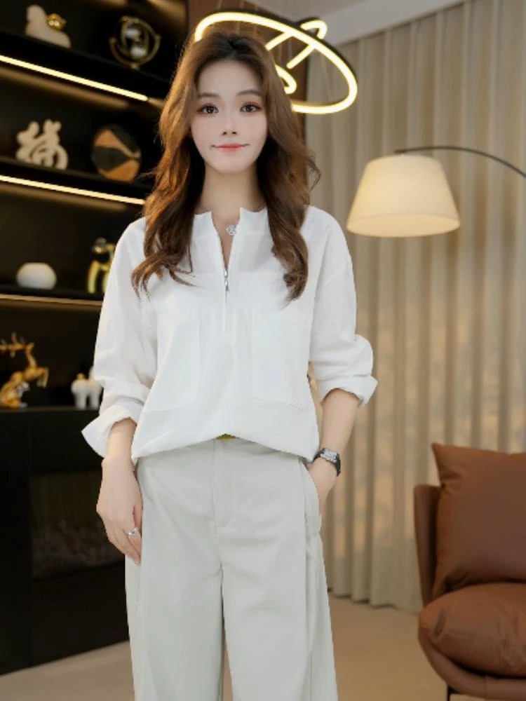 【SISI】春夏新品休闲圆领长袖洋气小衫薄款纯色防晒空调衫