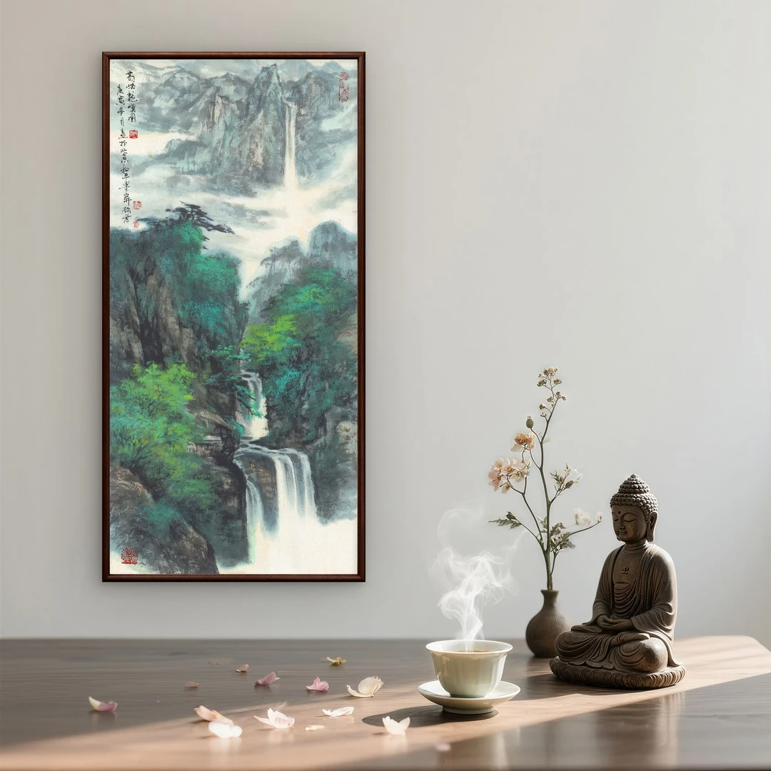 9028-55*110山水A中式装饰画实木框玄关书房茶室客厅挂画