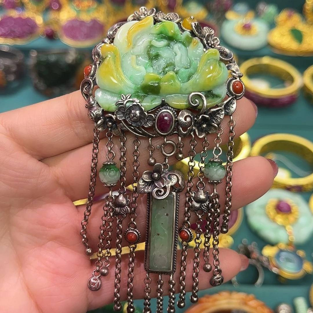 翡翠银S925镶嵌吊坠(不含链)