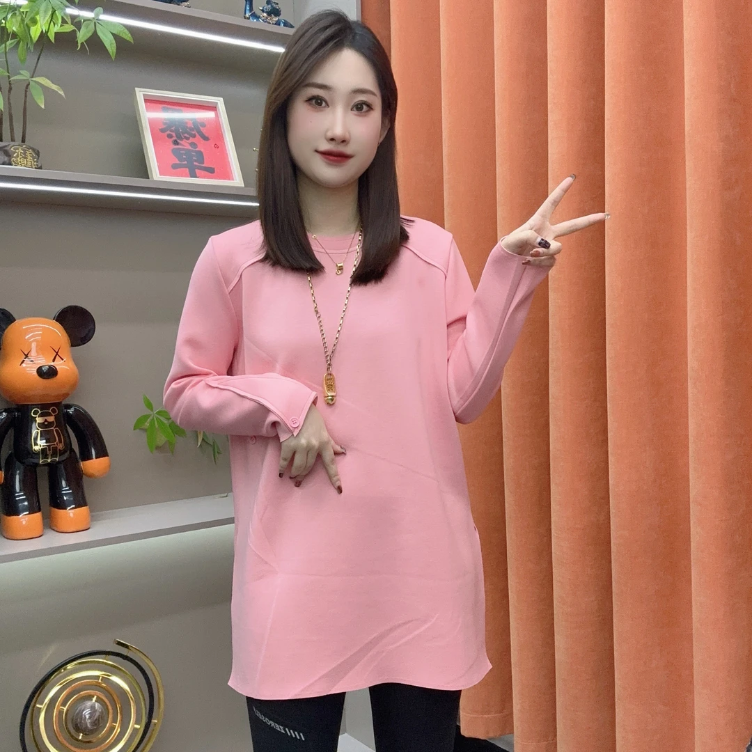 【不加绒】纯色学院风T恤连帽韩版中长款春秋圆领显瘦卫衣