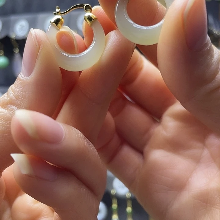 和田玉银S925镀金镶嵌耳饰