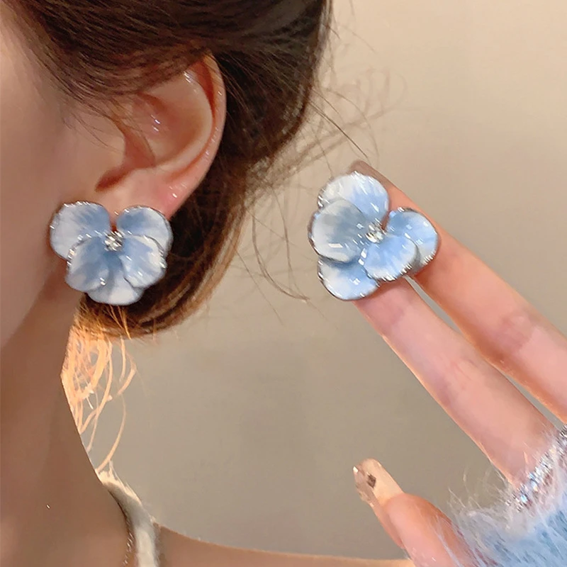 合金仿水晶耳饰 夏新超仙气质小清新立体花朵耳环小众高级感耳钉