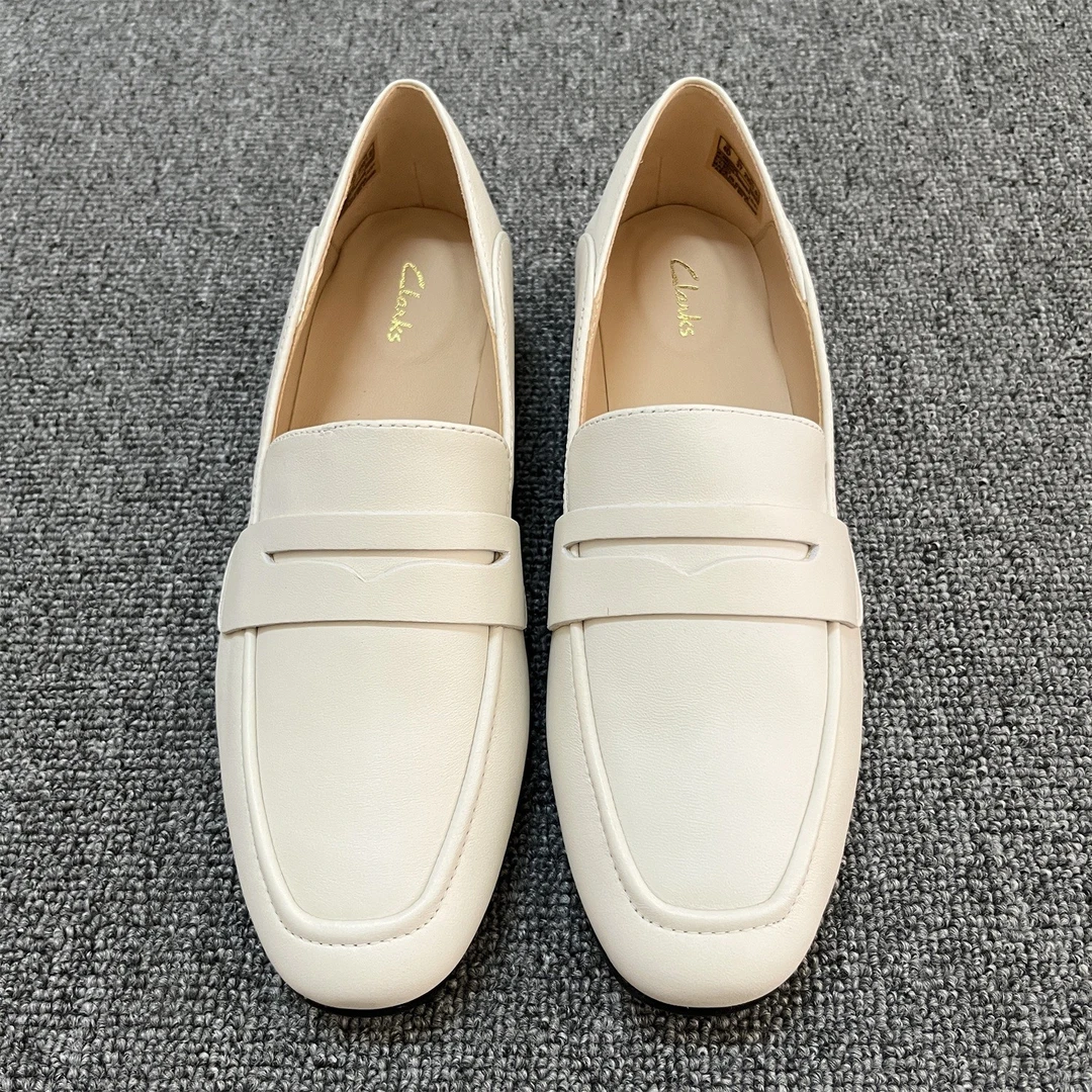 Clarks其乐女鞋平底乐福鞋一脚蹬单鞋 白色-26166823