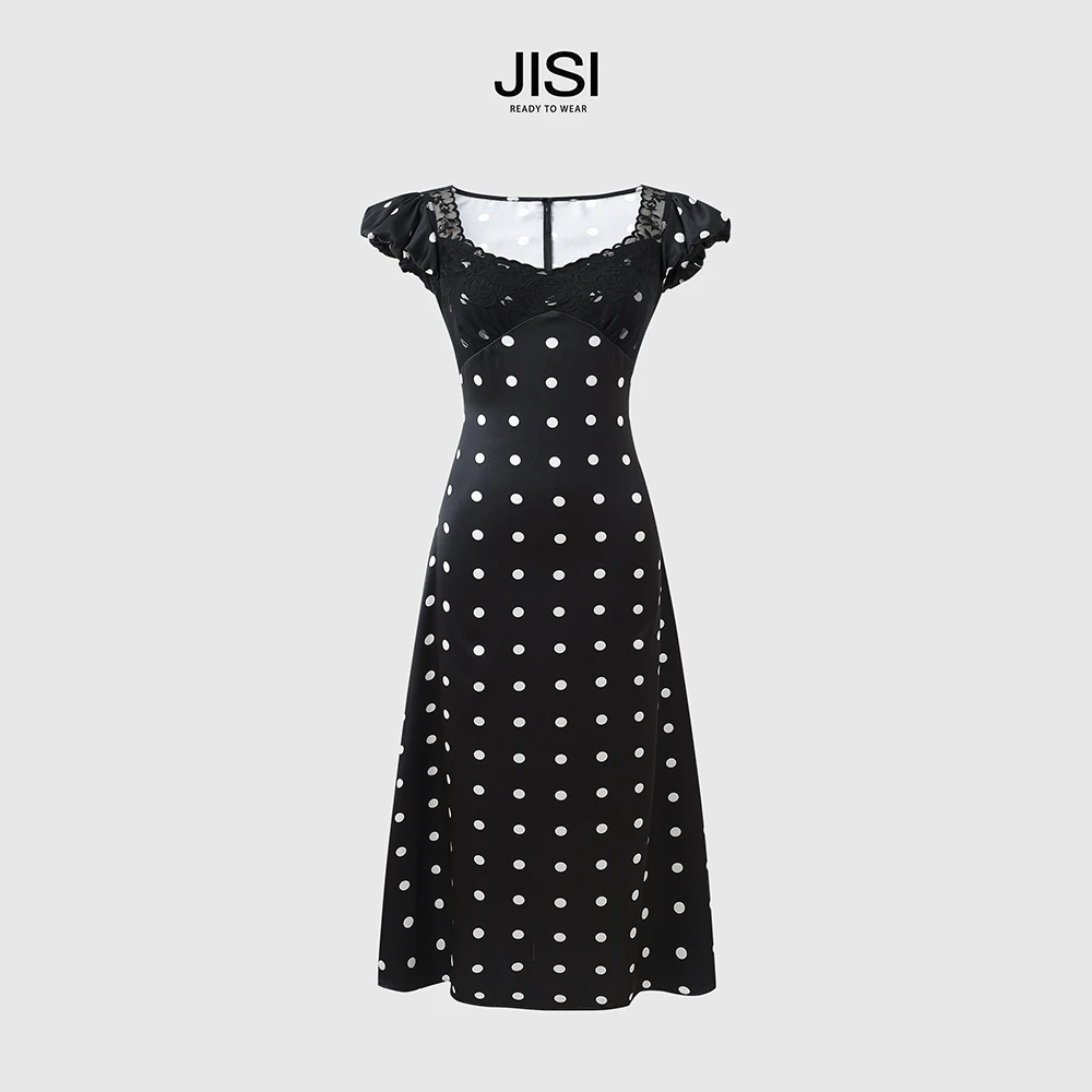 JISI 波点蕾丝拼接连衣裙-L24129