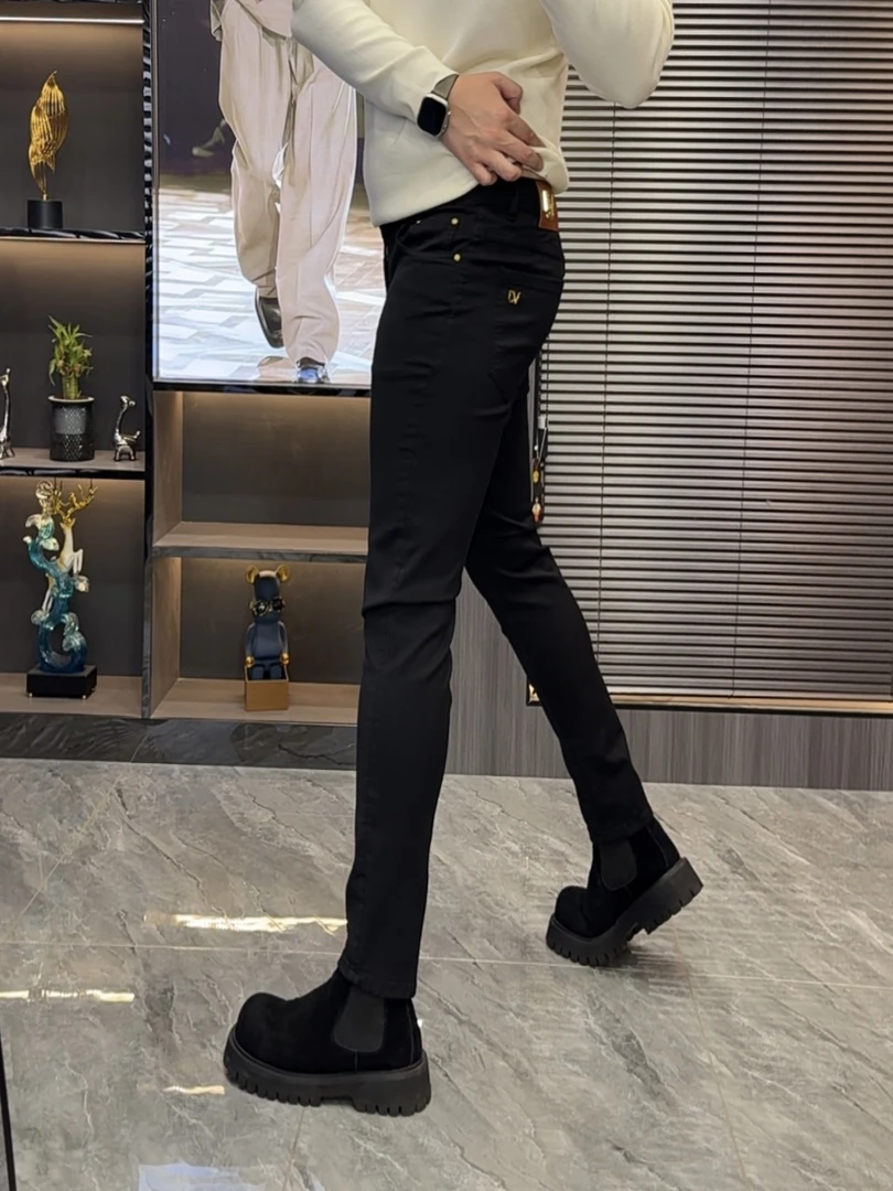 秋冬高弹力欧货中腰牛仔裤男士百搭潮流修身韩版小脚裤男