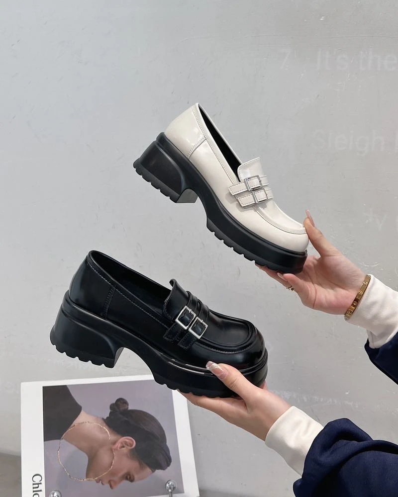 9775-2软皮乐福鞋秋季新款皮带扣英伦风黑色小皮鞋百搭甜美女鞋