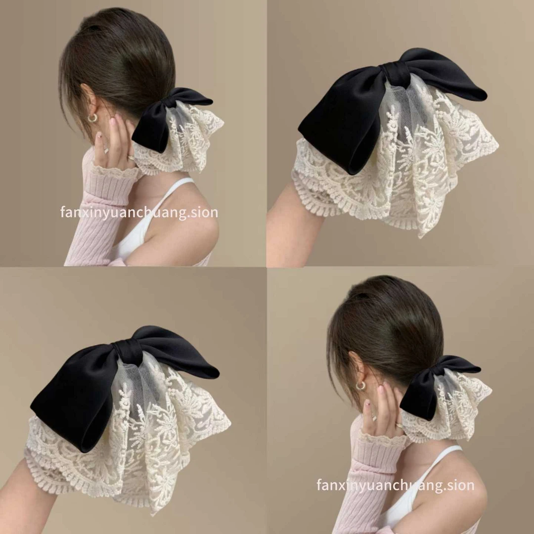 韩国气质高级感头饰马尾夹法式超大号复古蕾丝花边抓夹发卡鲨鱼夹