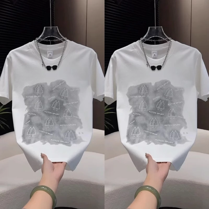 2025夏季新款男装时尚百搭潮流简约渐变晕染设计休闲短袖男T恤ins