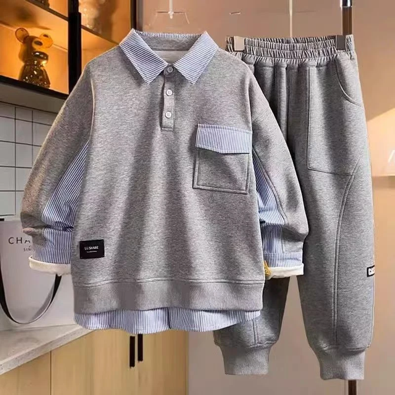 男童春装套装2025新款中大童男孩春秋时髦卫衣儿童休闲运动两件套