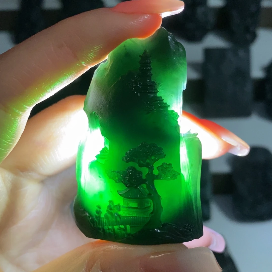 定制翡翠未镶嵌天然缅甸墨翠A货悟道山水