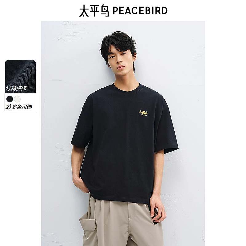 【重磅短袖】太平鸟男装刺绣T恤25夏季宽松户外潮牌半袖BBCNF214F