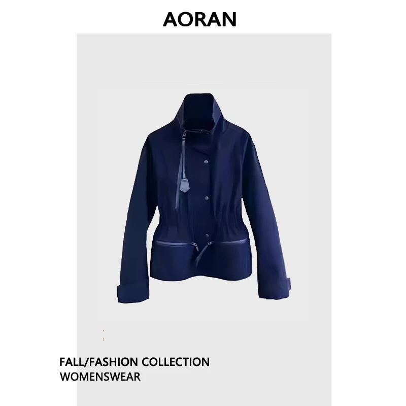 AORAN26001设计款百搭时尚春秋外套杨幂同款立领长袖风衣休闲外套