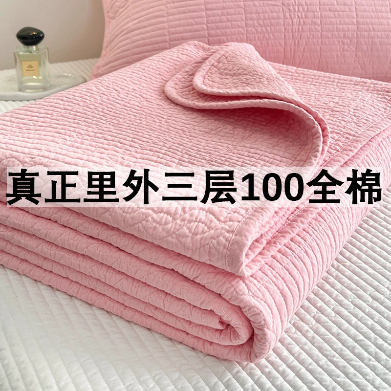 双面纯棉夹棉床盖100三件套家用单件里外全棉榻榻米炕单可用床单