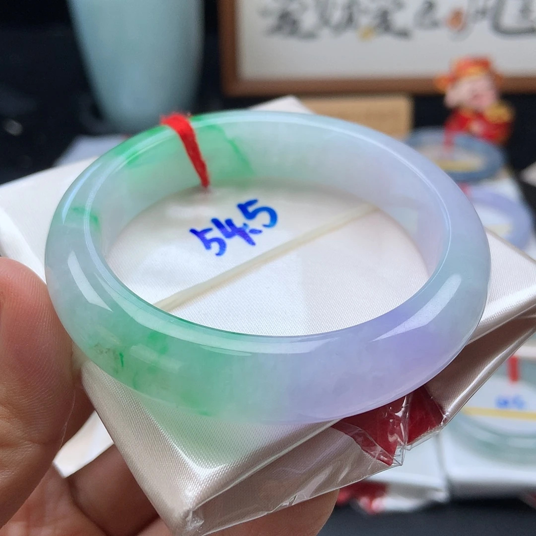 翡翠未镶嵌手镯70号春彩