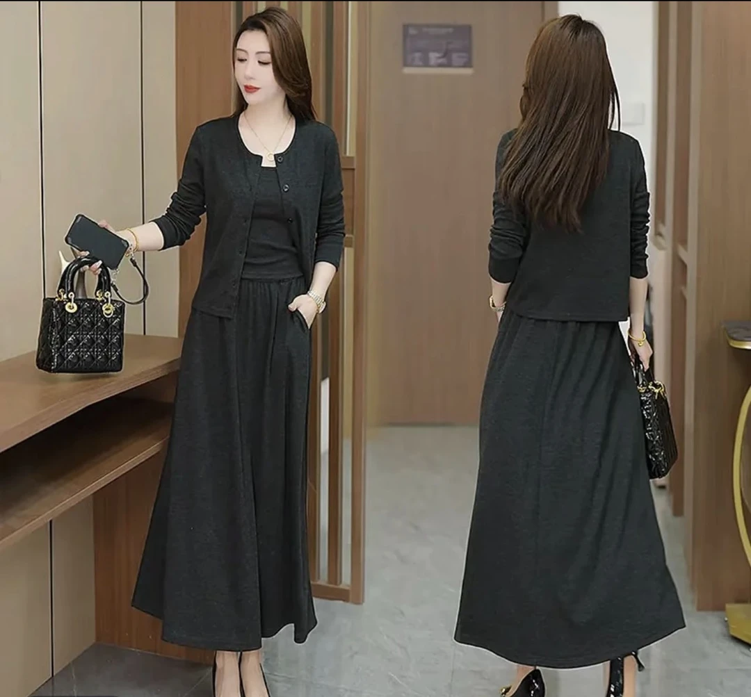 【现货+运费险】三件套开衫+吊带+半身裙秋新款套装裙女0356【达】