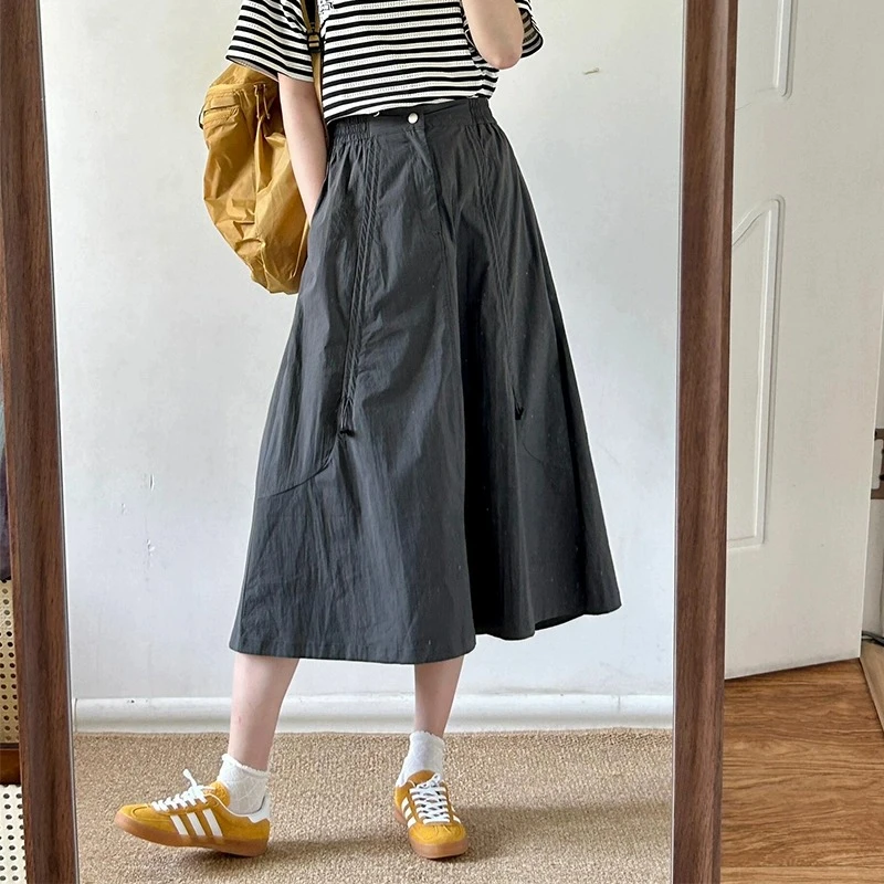 美式工装半身裙女秋季新款胖mm大码小个子高腰显瘦速干中长款伞裙