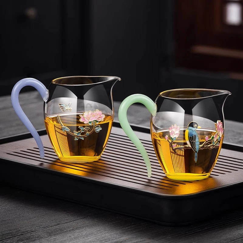 景泰蓝草堂玻璃公道杯高档家用分茶器倒茶杯功夫茶具加厚耐热茶海