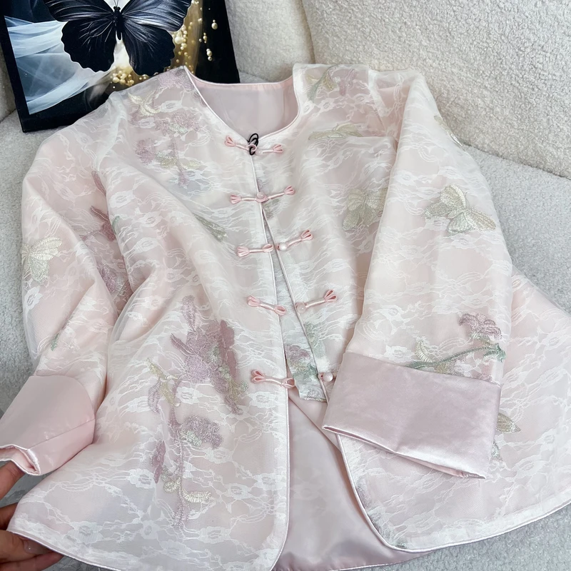 短外套对襟女款刺绣外套时尚长袖古风圆领春季新中式