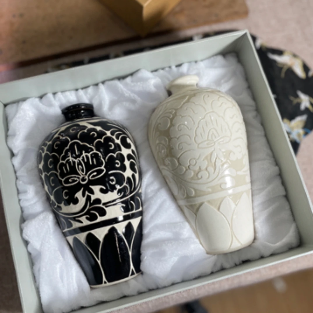 磁州窑牡丹对瓶｜富田窑｜高约17.5cm