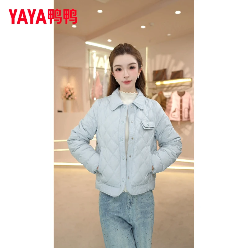 YAYA/鸭鸭轻薄女秋冬新款短款小个子时尚百搭衬衫羽绒服24Y029