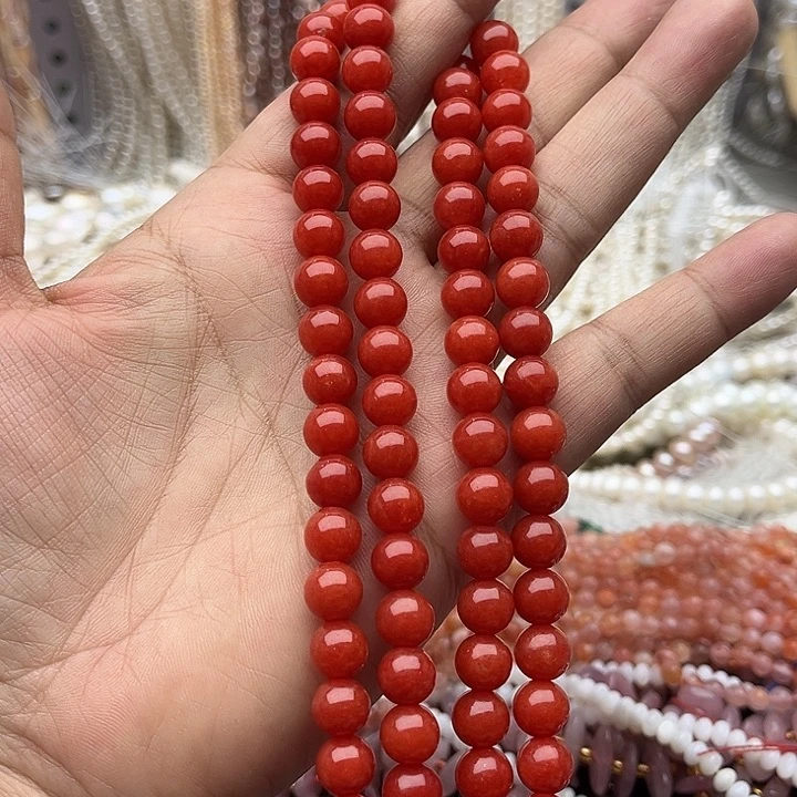 玛瑙/玉髓未镶嵌珠宝半成品一条8mm左右南红