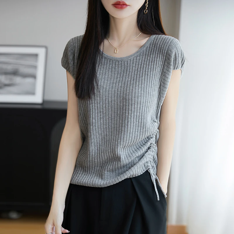 圆领短袖女薄款百搭夏季亚麻天丝薄款T恤韩版显瘦减龄纯色上衣