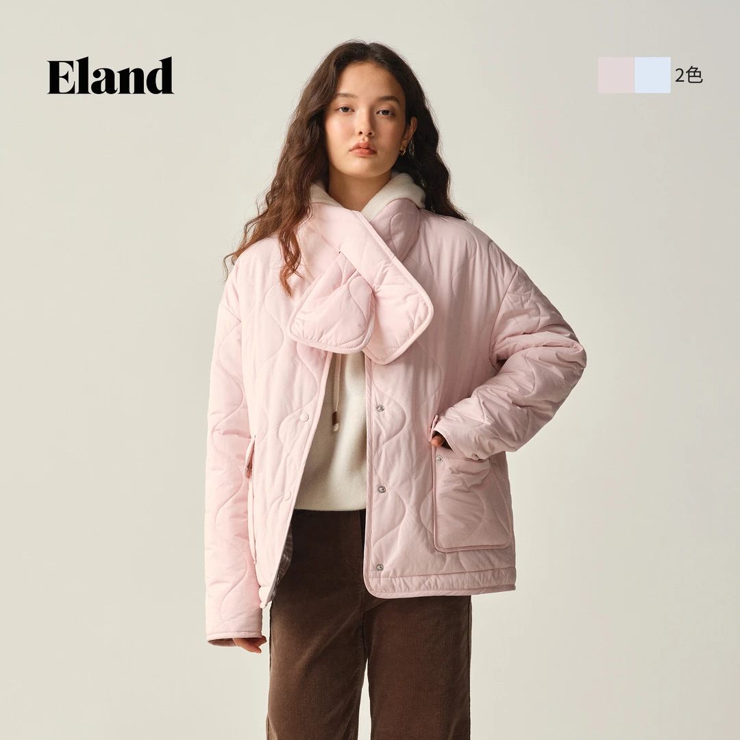 Eland衣恋棉服女时尚正反两穿保暖围巾外套EEJPF8TT73