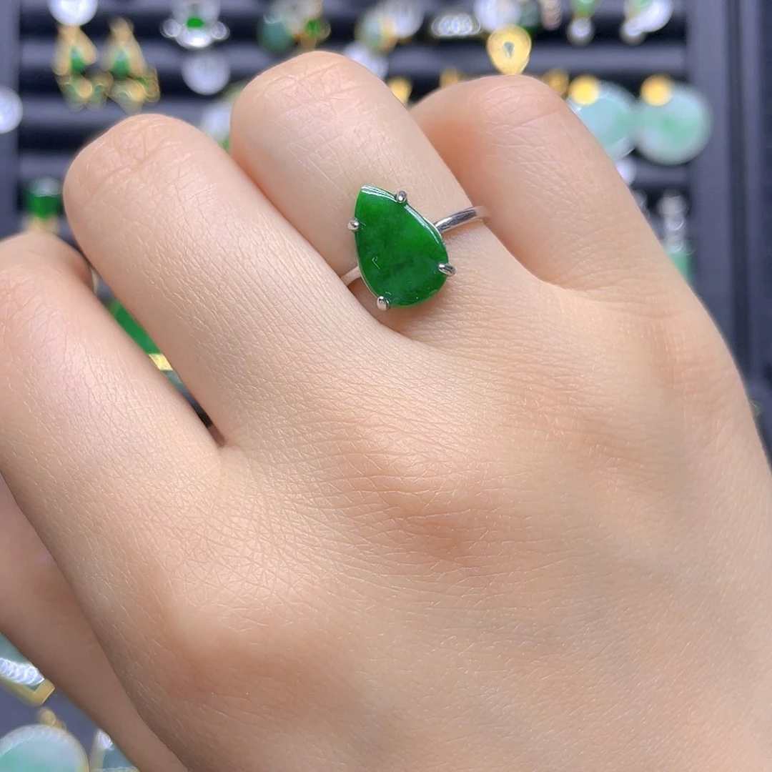 翡翠戒指银S925镶嵌天然翡翠