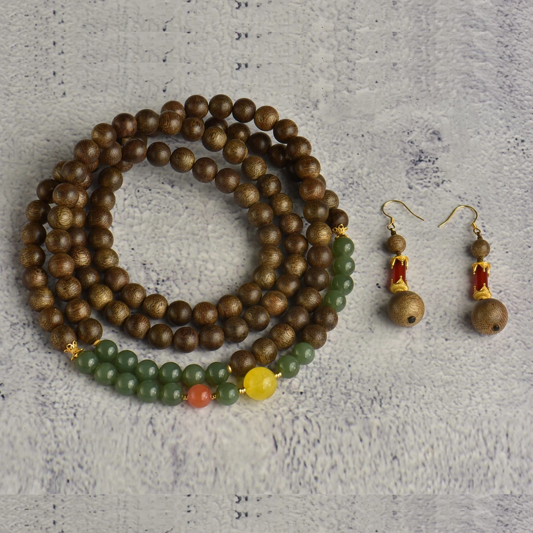 沉香天然海南黑油格DIY9mm*108粒沉香