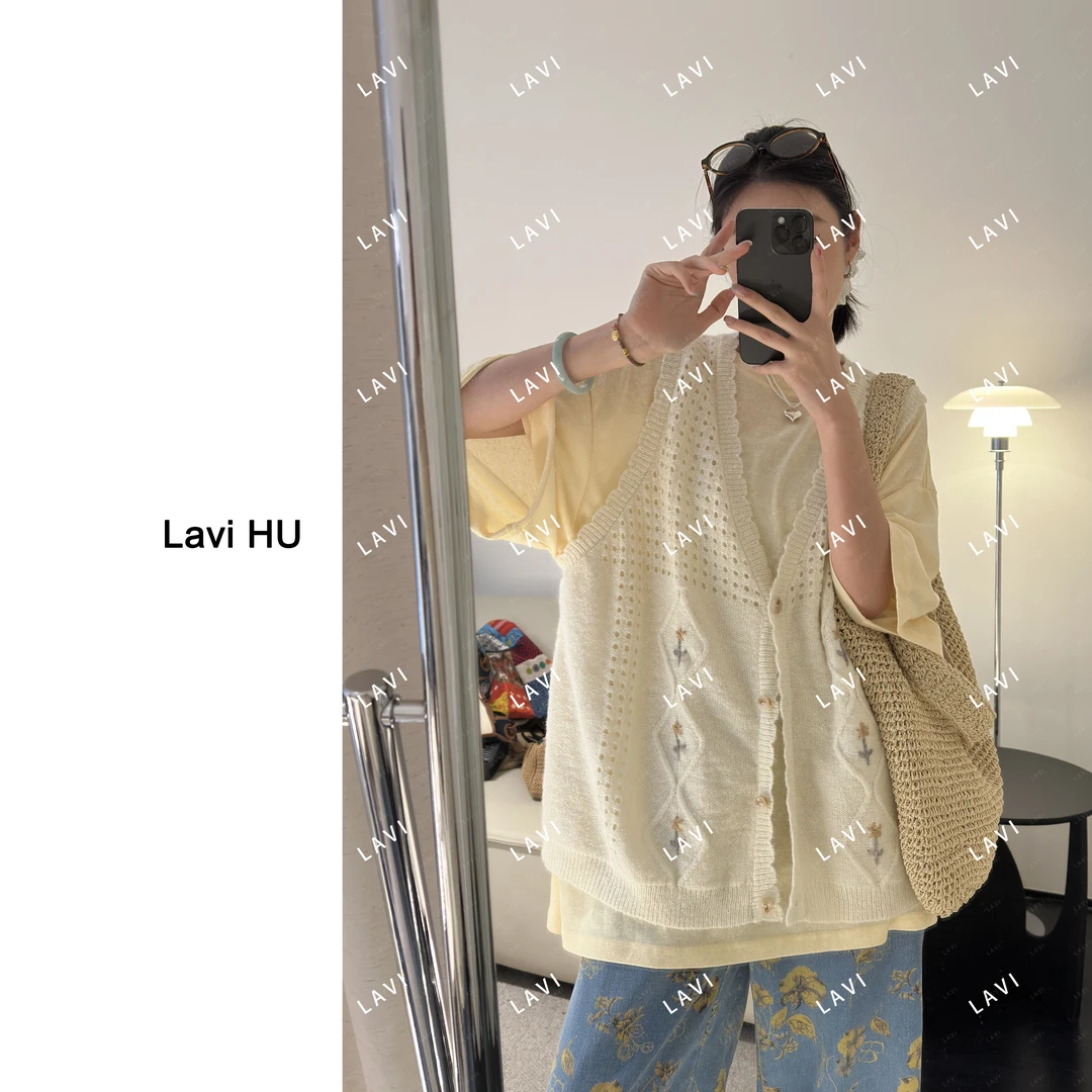 春日遐想马甲 时尚百搭无袖编织百搭春天花朵针织衫2503#