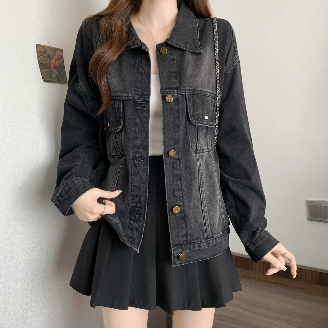 时尚大码女装秋季2025新款港风复古百搭牛仔外套胖MM气质开衫上衣