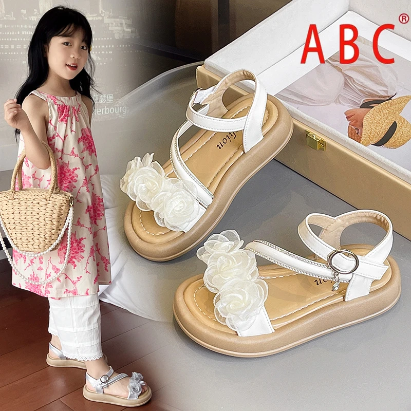 ABC女童凉鞋公主鞋子2025夏季新款小香风夏款儿童女宝露趾软底鞋