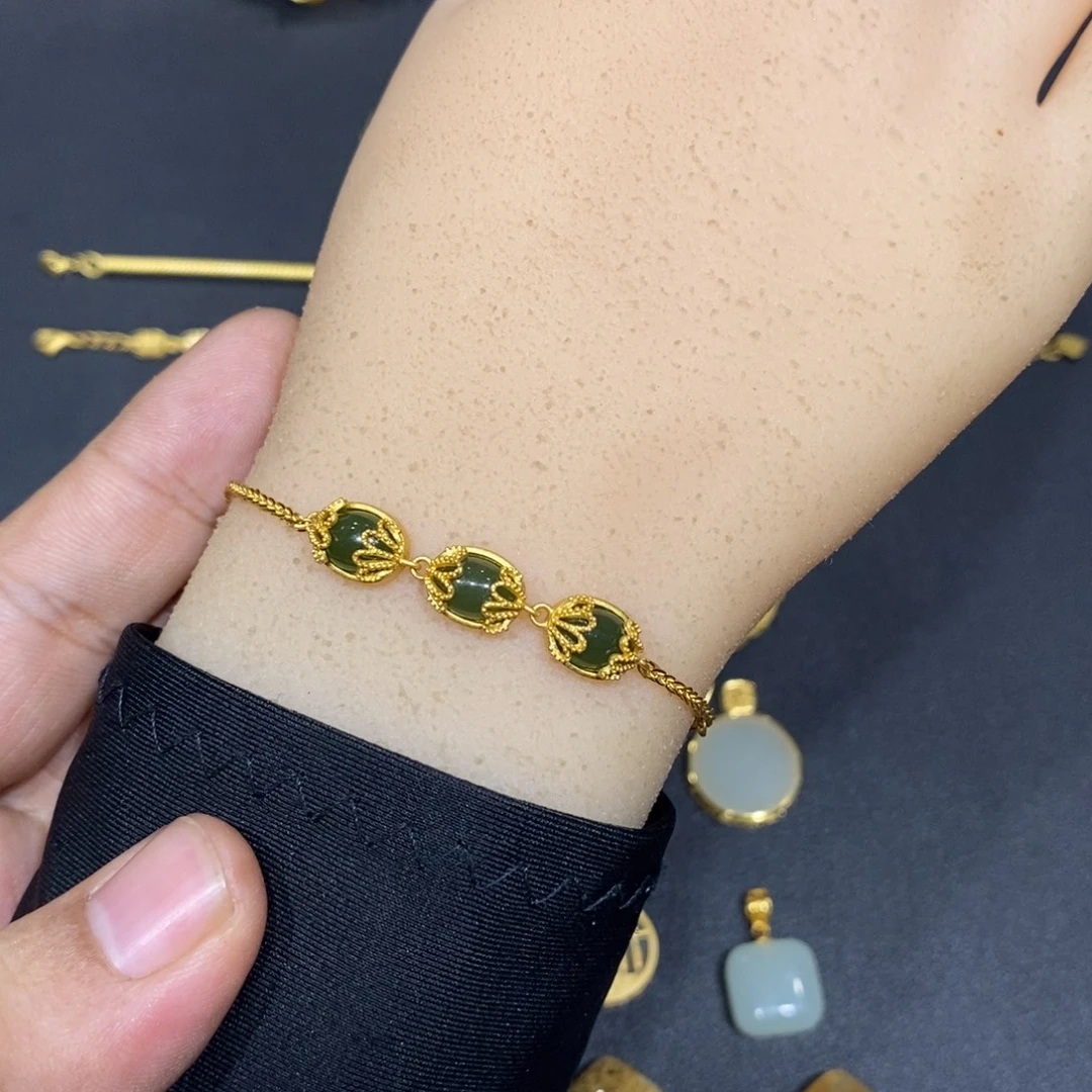 和田玉银S925镀金镶嵌手链