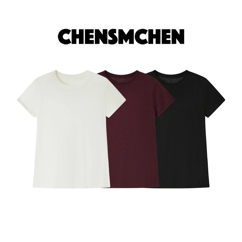 CHENSMCHEN 100桑蚕丝圆领针织T恤女夏季百搭透气上衣CSET3010SL