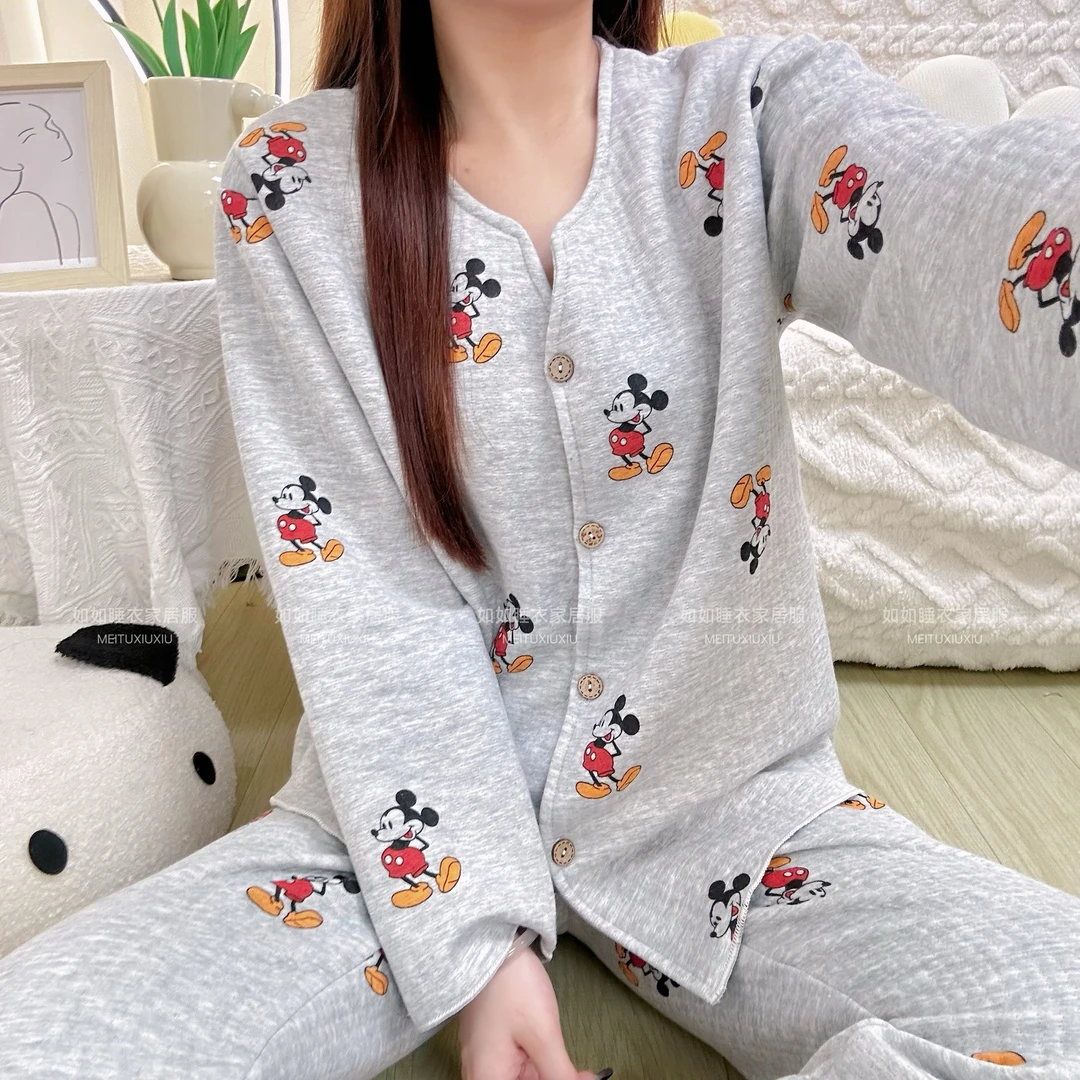 秋冬空气棉夹层长袖家居服套装加厚睡衣女款爆款2025新款高档V领