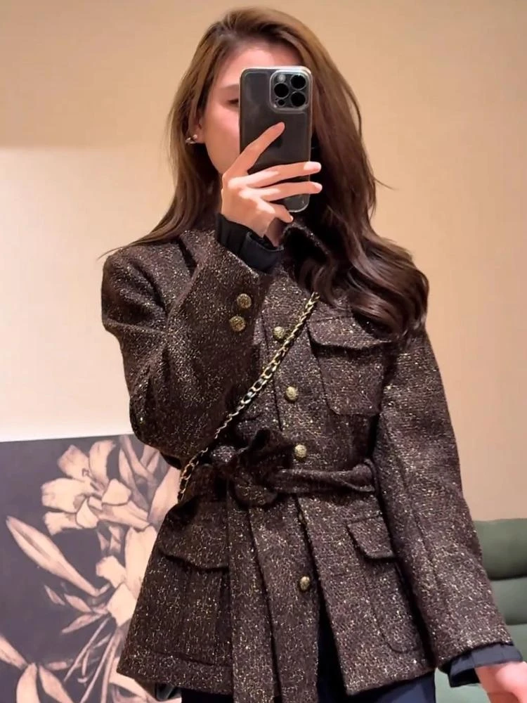 2025年秋季新款时尚休闲宽松收腰显瘦翻领老钱通勤穿搭百搭外套女