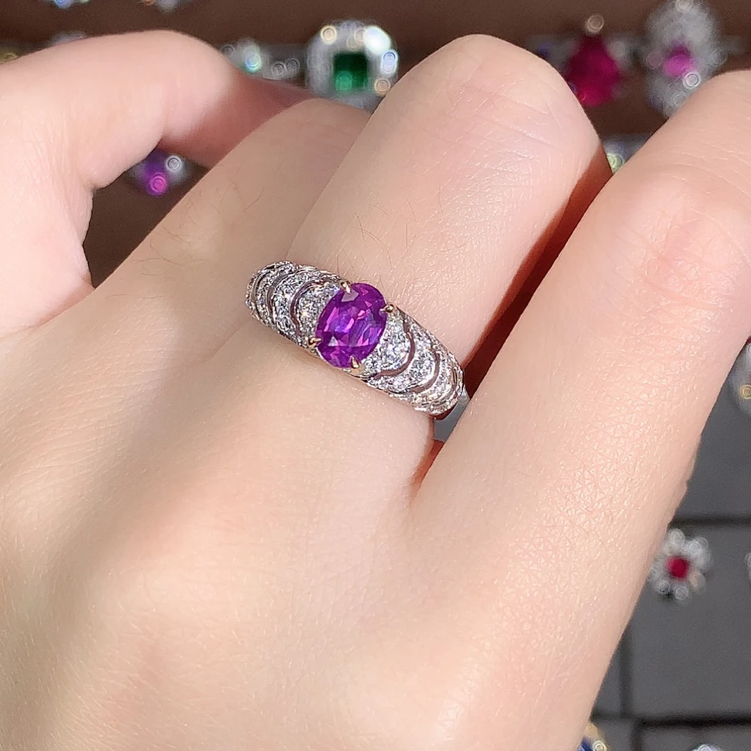 戒指18K金镶嵌彩色蓝宝石1.35ct/天然宝石/七天无理由